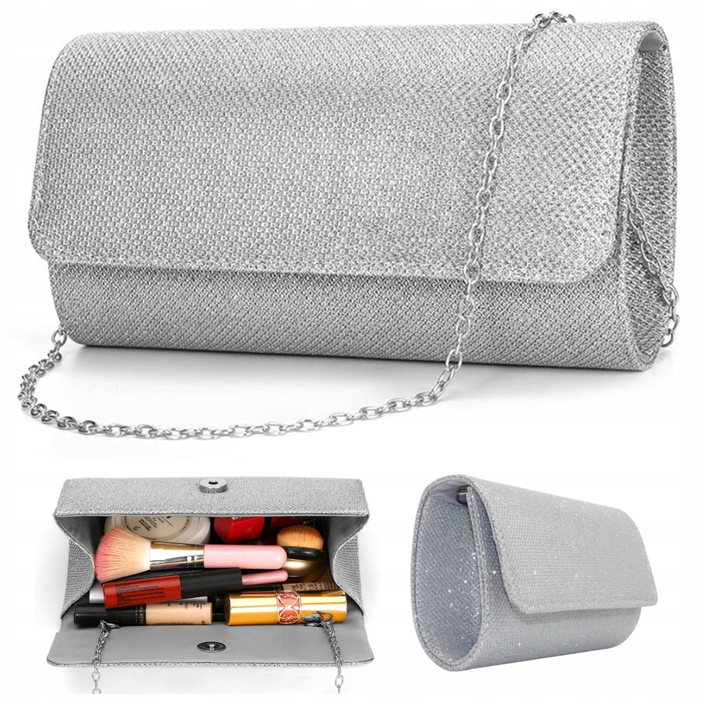 Kopertówka Karnawałowa Wizytowa Błyszcząca Srebrna na Ślub EFEKTOWNA Styl wizytowy