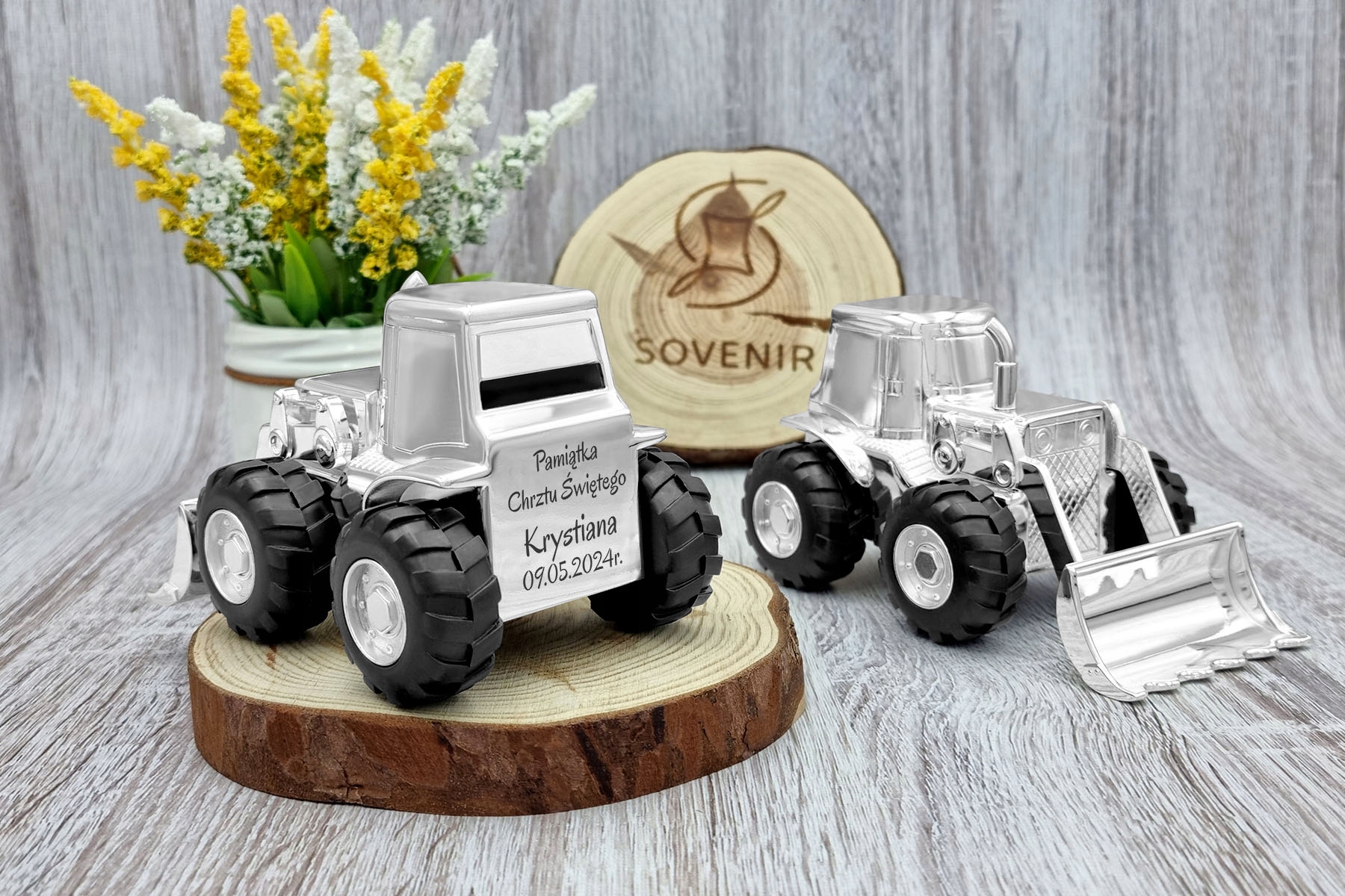 Skarbonka Koparka z GRAWEREM na Chrzest Roczek Marka Sovenir