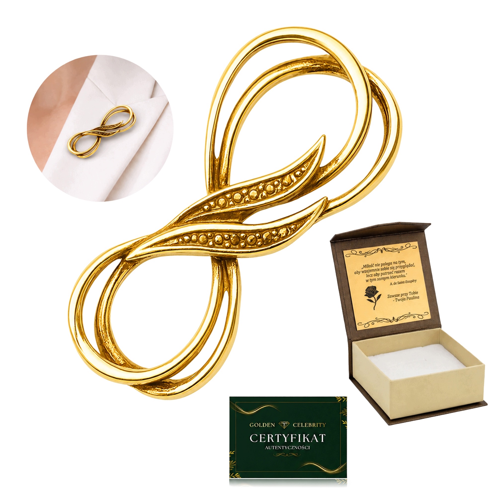 Brož Nekonečno Stříbro 925 Pozlacená 24K Zlatem Elegantní Dárek