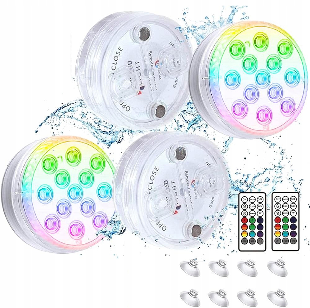 4X ZATAPIALNE ŚWIATŁO BASENOWE LED, WODOODPORNE LAMPY, PODWODNE ŚWIATŁA RGB Stan opakowania oryginalne