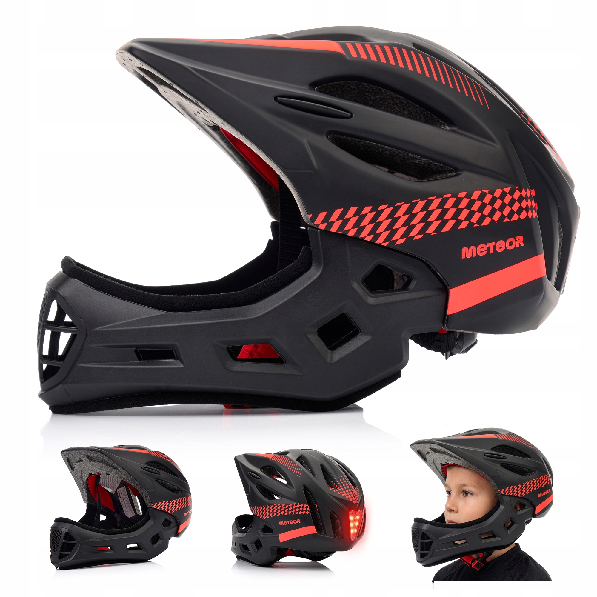 Kask Rowerowy Na Hulajnogę Full Face Szczękowy Lopus S 51-55 z tylną lampką