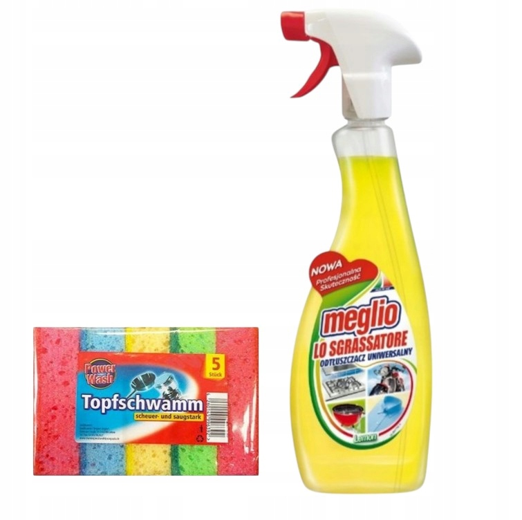 Meglio Odtłuszczacz Uniwersalny Lemon Spray 750ml Gąbeczka