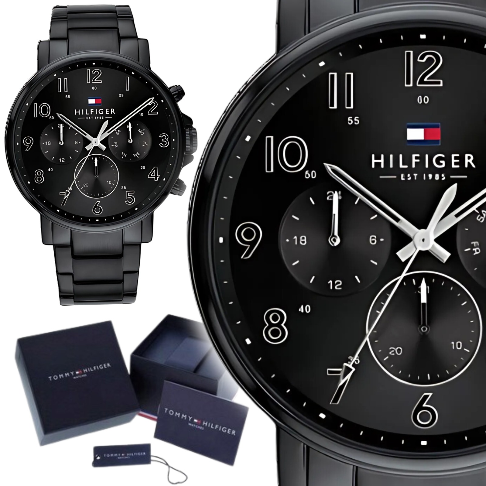 Zegarek męski Tommy Hilfiger 1710383 Czarny Solidny Chronograf Datownik Box