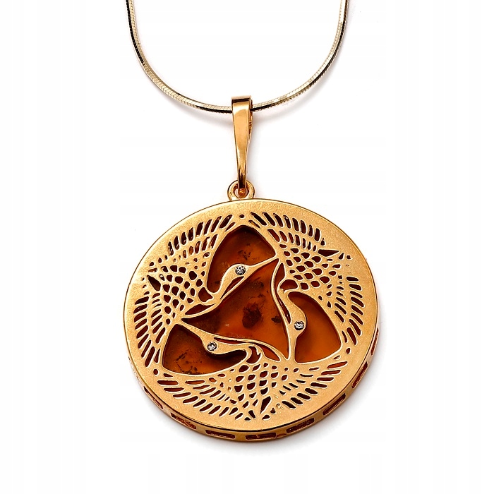 Zlatý Přívěsek Tři Čaple Stříbro Pozlacený Jantar