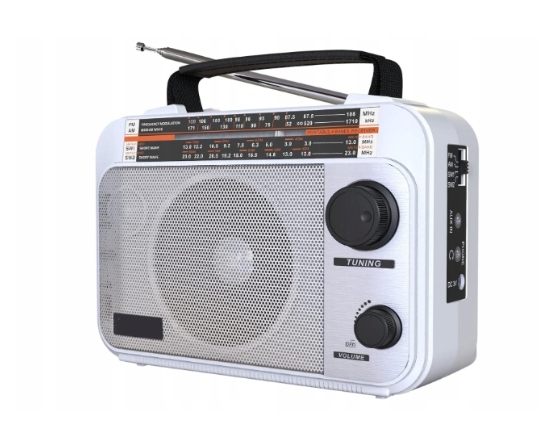 Radio przenośne AM/FM/SW1-2 Zasilane prądem zmiennym lub baterią białe
