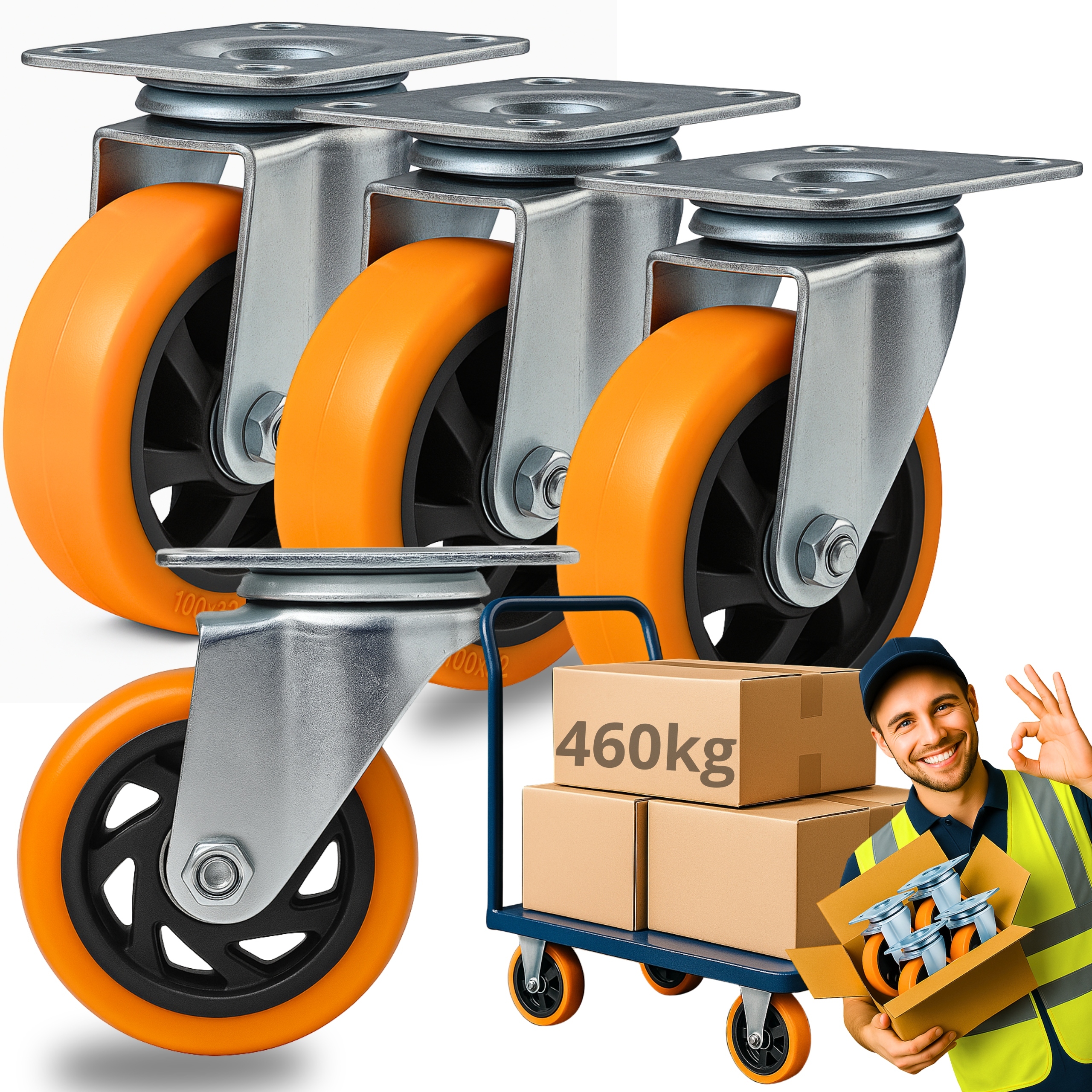 Otočná Kolečka 100 mm Průmyslová Sada 4 ks Pro Vysoké Zatížení 460 kg Silné