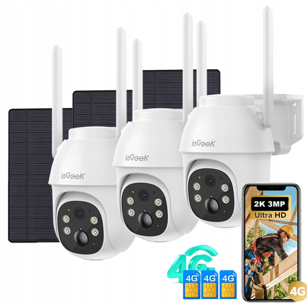 3 kusy 4G Lte venkovní solární monitorovací kamera s 2K Sim kartou Ptz