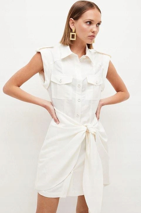 Karen Millen Šaty Košilové Krémové Jednoduché Mini 36 1A6F5_A* 36 1A6