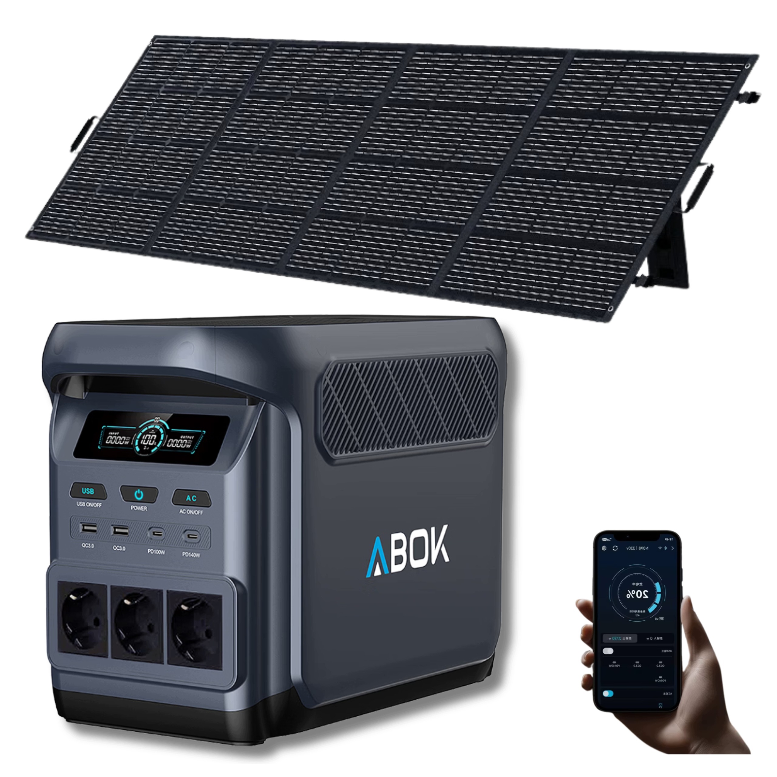 Napájecí stanice se solárním panelem Abok Elux 1800W solární banka ASP400 400W