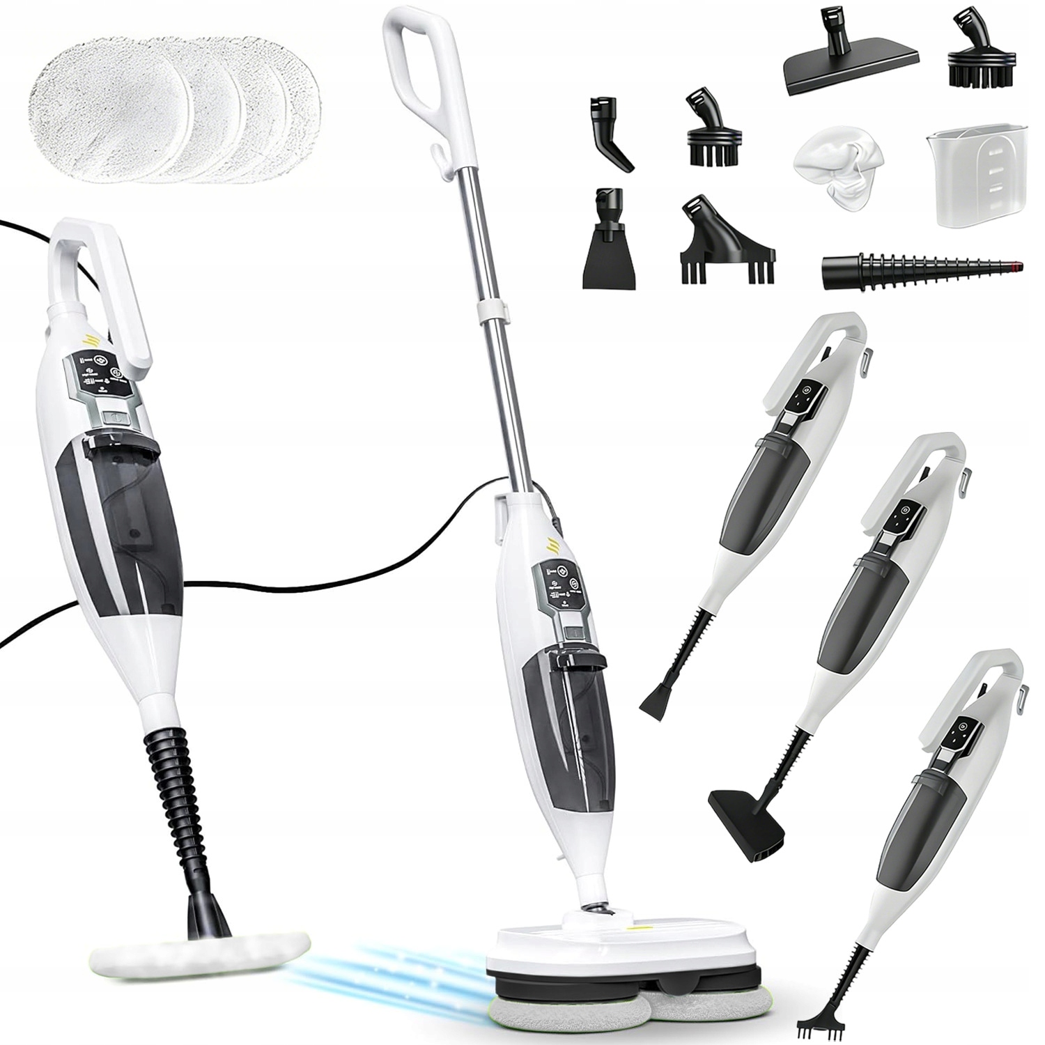 Parní Rotační Mop 1300 W, Multifunkční, S 13 Doplňky, Bílý