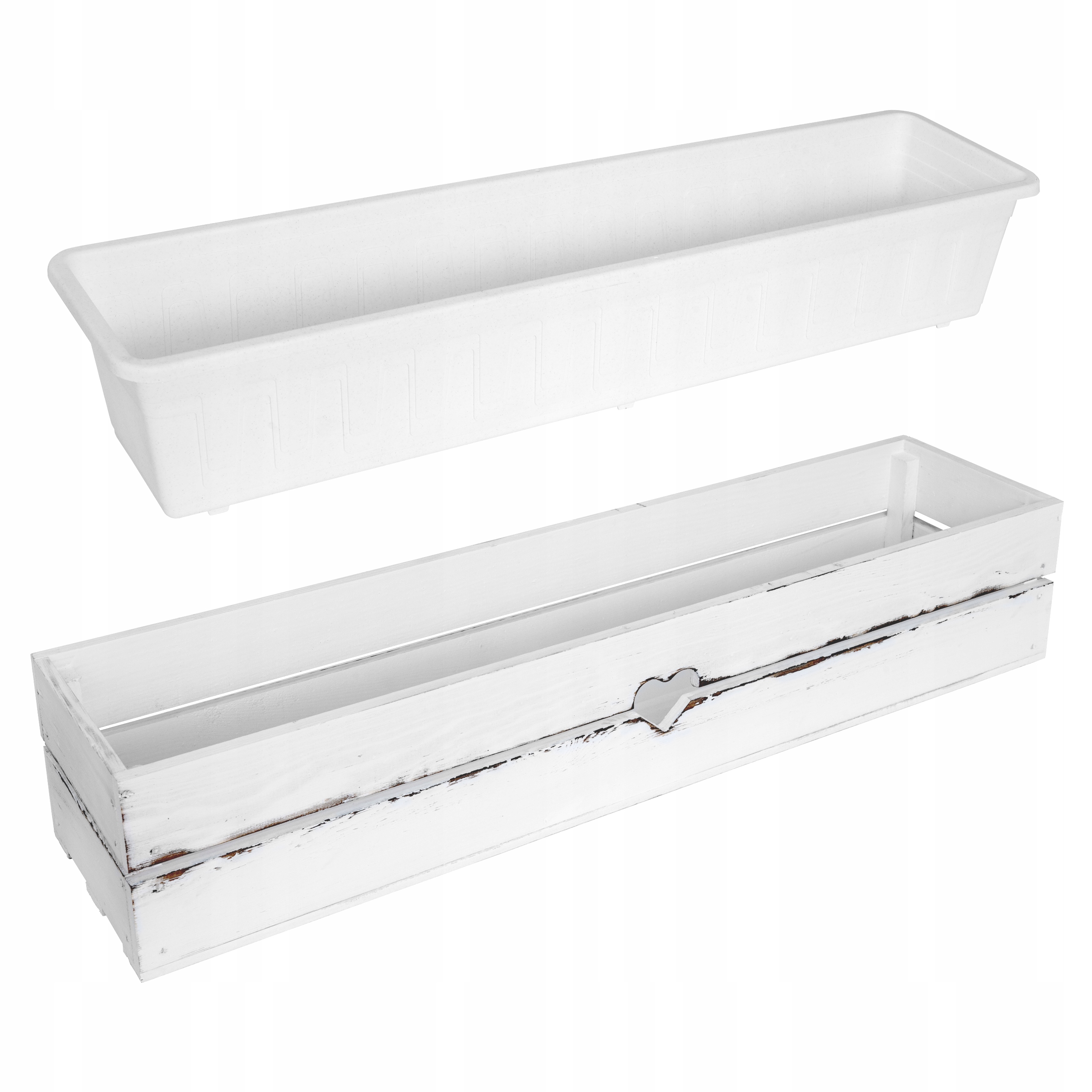 Drewniana skrzynka z sercem biała 80 na kwiaty