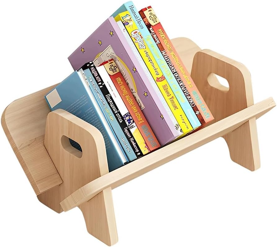 Mały drewniany regał na książki z uchwytem 40x18,5x17 cm styl rustykalny