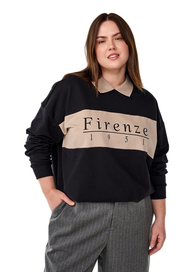 Zizzi Komfortní Černá Mikina Polo Print 157A 52