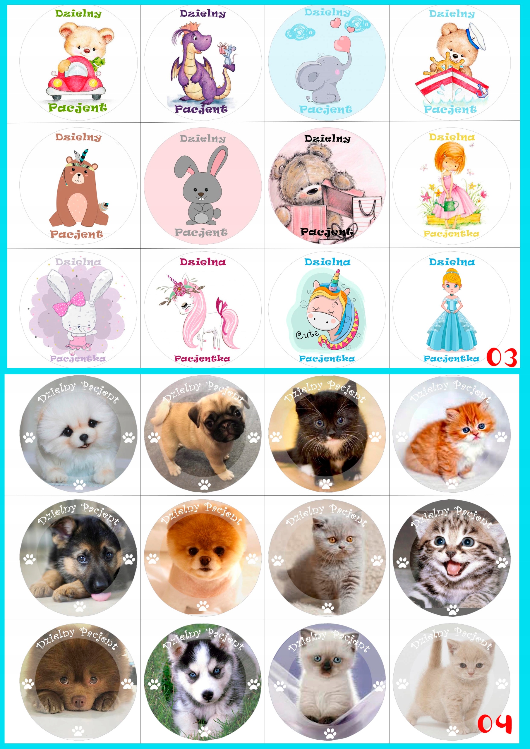 DZIELNY PACJENT naklejki dla dzieci 48 szt 4,5 cm wzory Marka inna