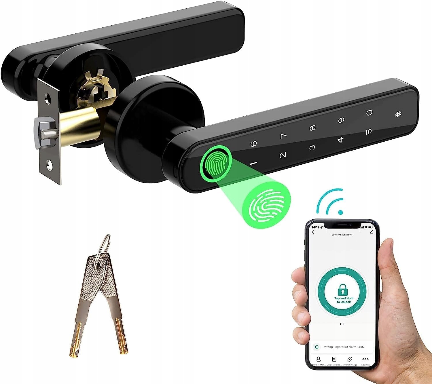 Elektronický zámek dveří Klika na Kód Otisk prstu Zámek Bluetooth