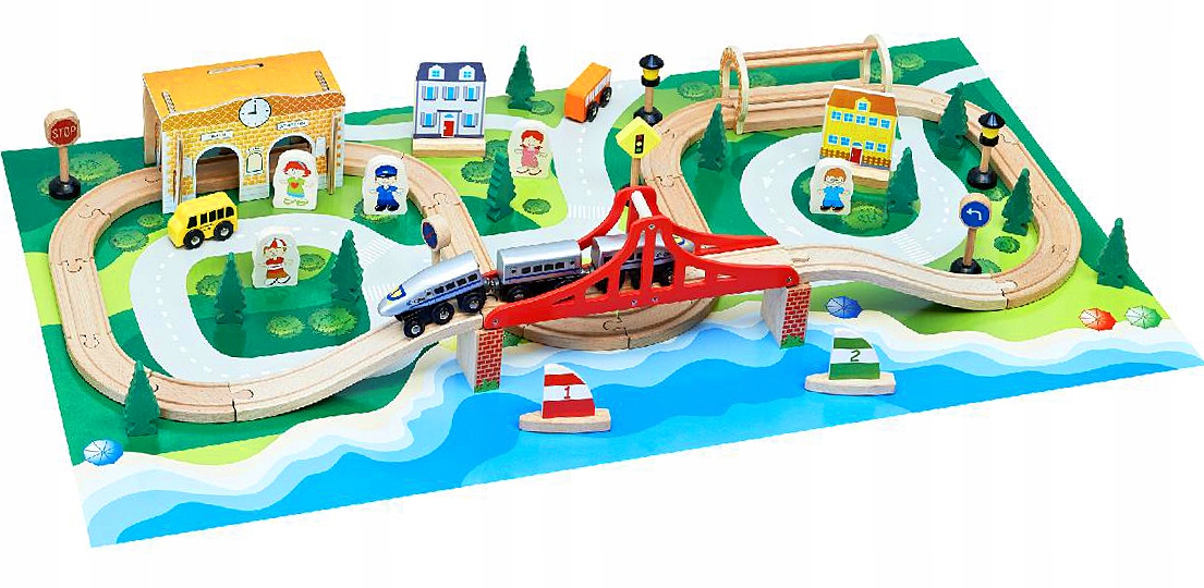 

Drewniane Klocki Kolejka Pociąg Tory Tunel 65 El