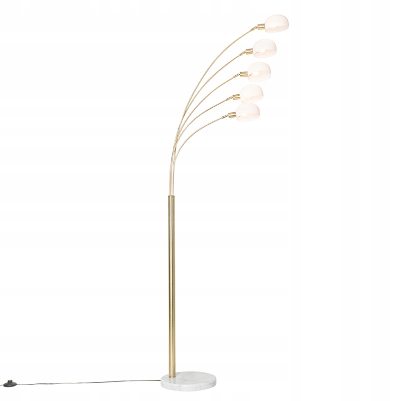 Designerska lampa podłogowa mosiężna z opalowym szkłem 5-światłowa