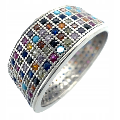 Stříbrný prsten s prstýnek a barevnými zirkony Zkouška 925