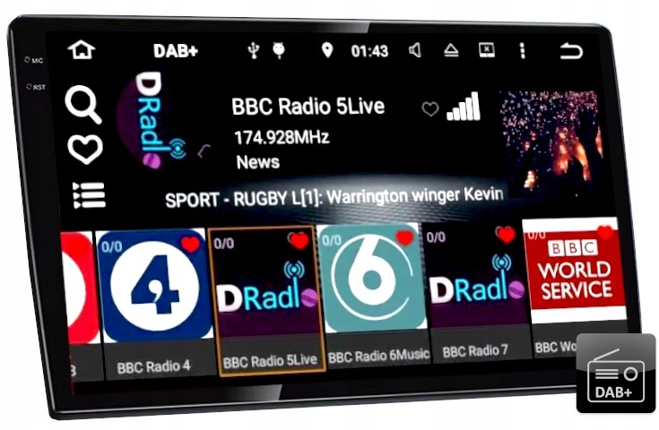 RADIO ANDROID NAWIGACJA 10 CALI 2DIN GPS WIFI CARPLAY BLUETOOTH 4/64GB QLED Radio informacja RDS pasmo FM radio cyfrowe DAB+