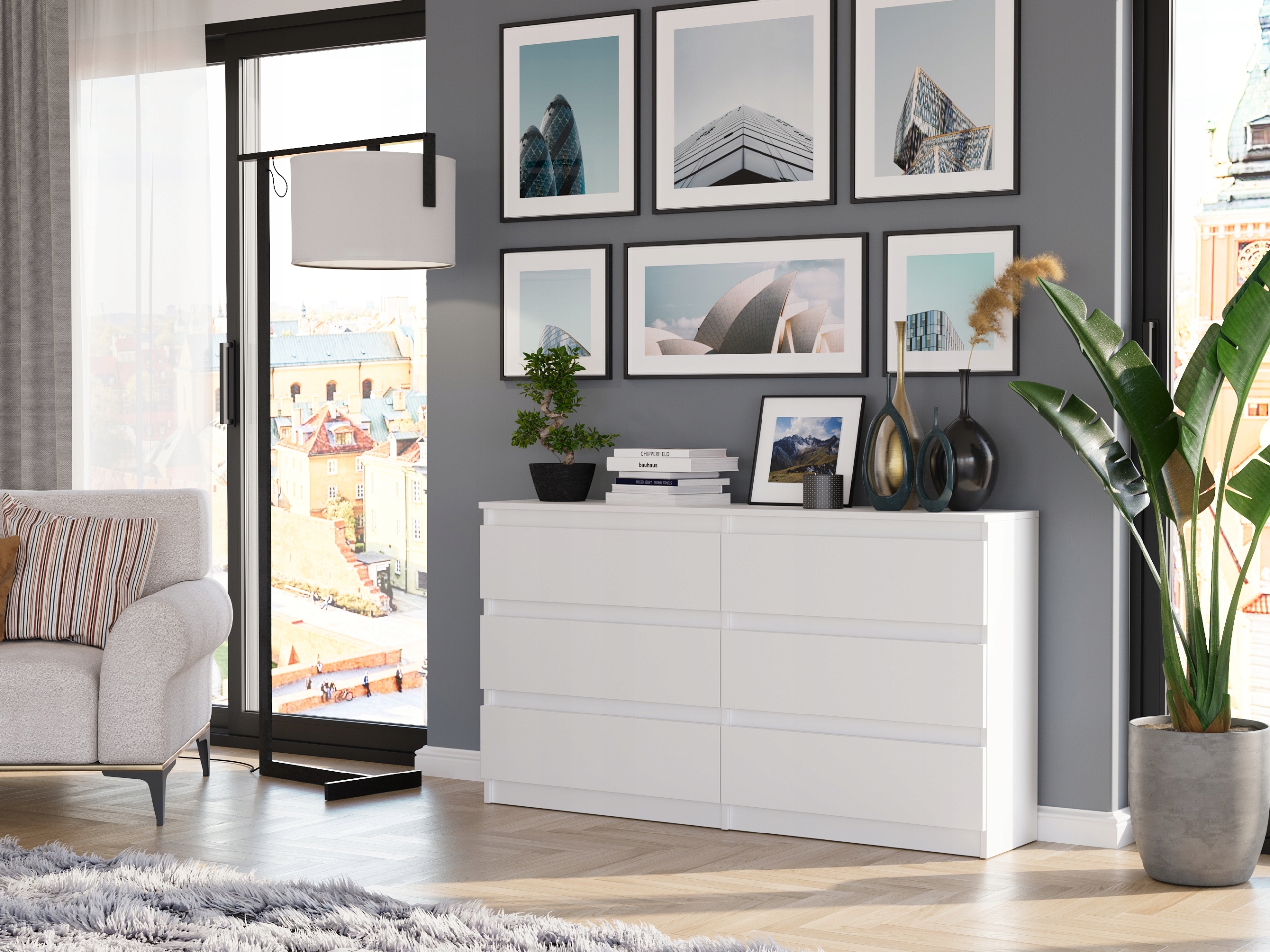 KOMODA 140 CM BIAŁA SZAFKA 6 SZUFLAD PRODUCENT PL R-140