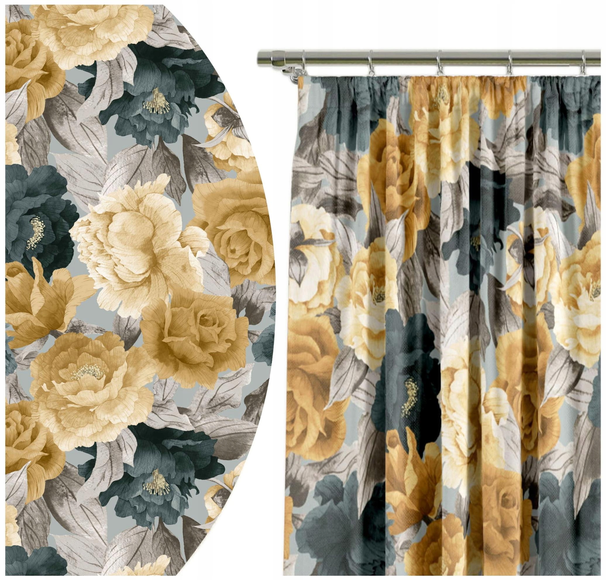 Hotový Závěs 140x160 Záclony Žabky Květiny Žluté Tyrkysové 7693