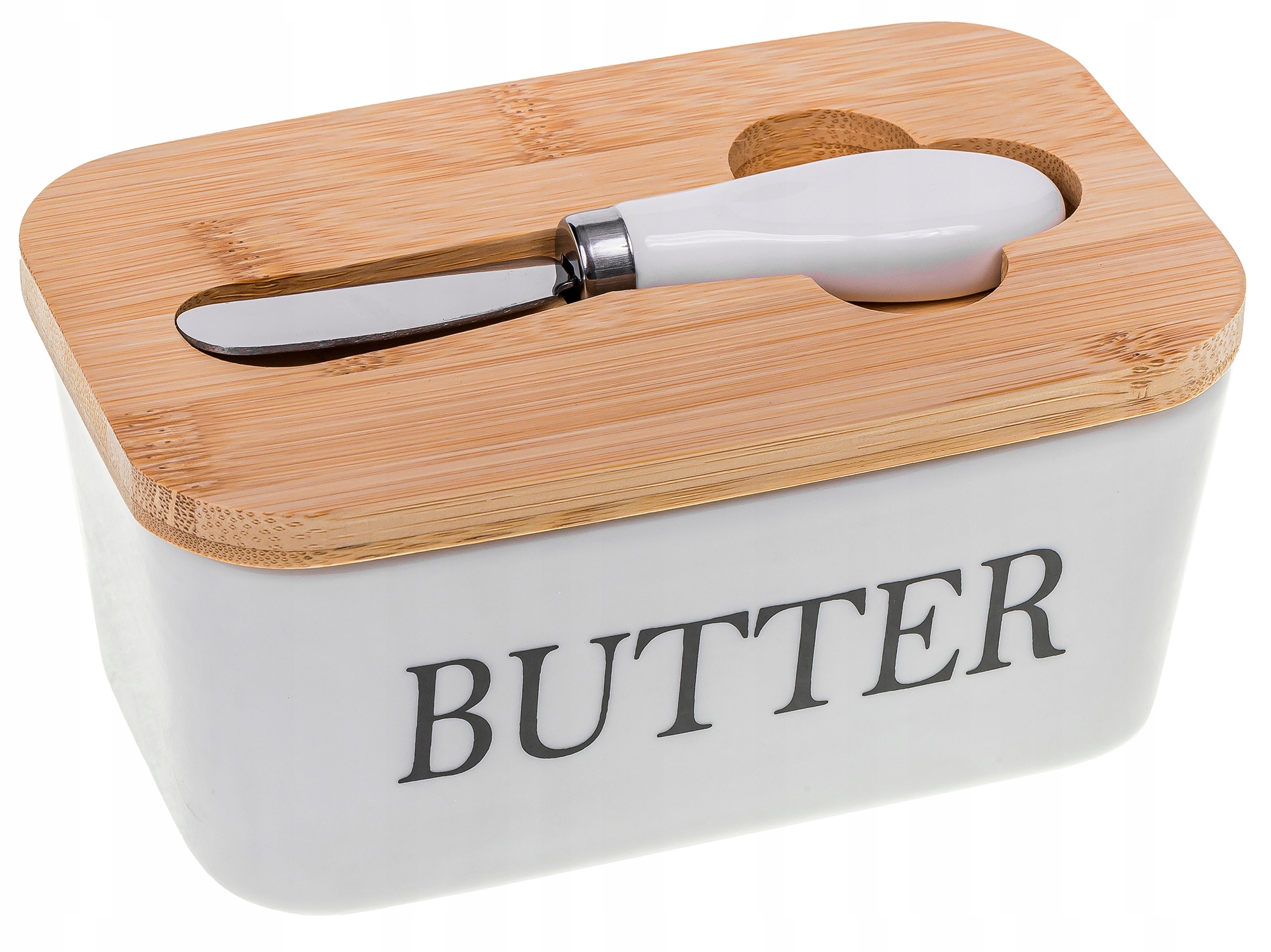 MASELNICZKA PORCELANOWA CERAMICZNA MASELNICZKA Z NOŻEM DO MASŁA BAMBUS TOP Materiał ceramika