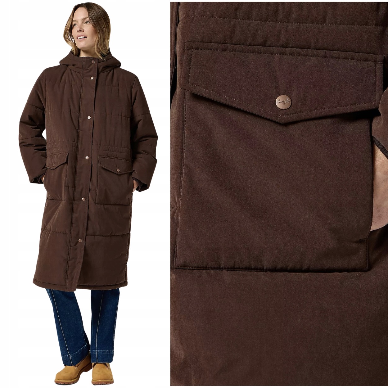 Wrangler Oversized Puffer Mole dlouhá dámská péřová bunda s kapucí L