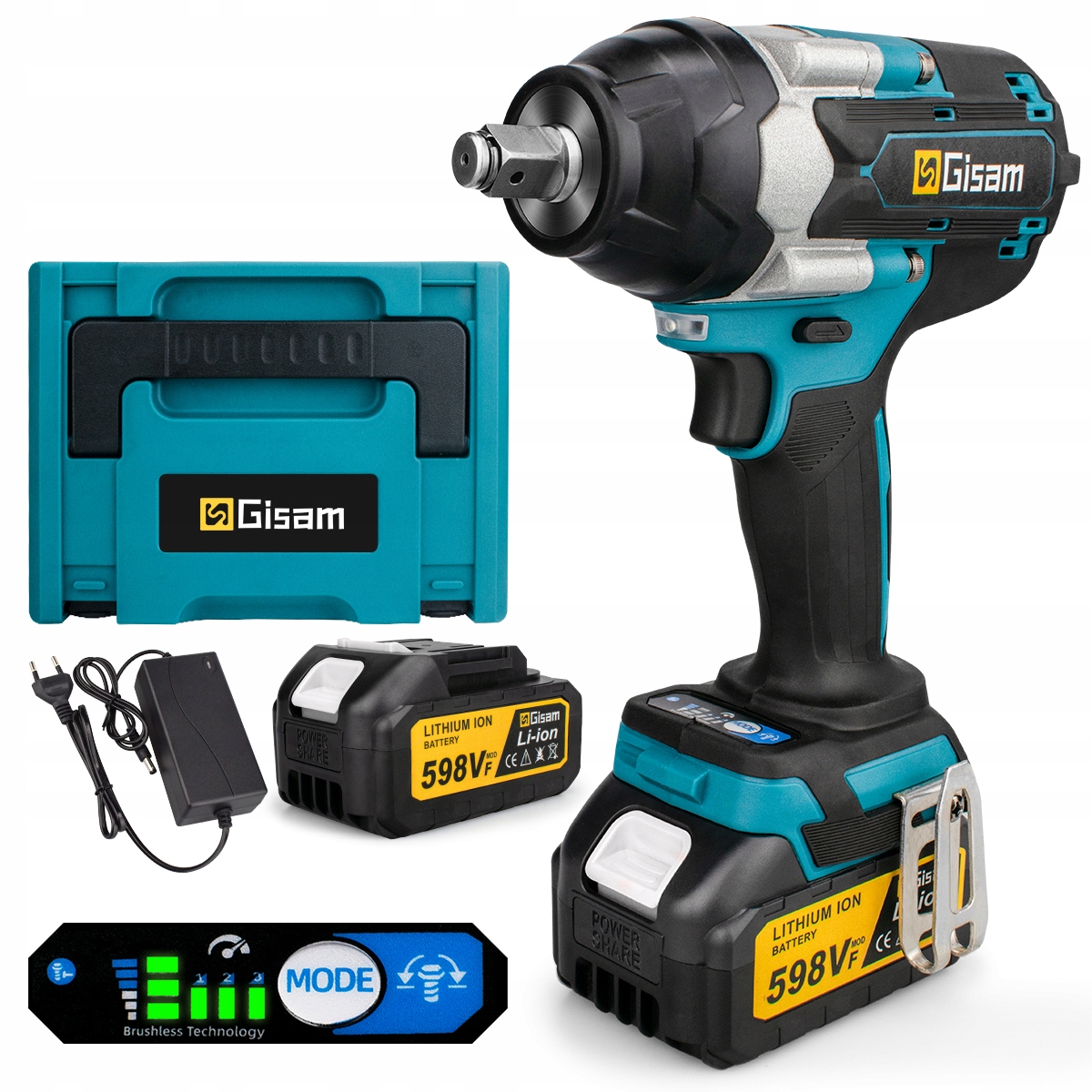 Bezkartáčový rázový utahovák 1800 Nm 1/2" s 1 baterií a kufříkem