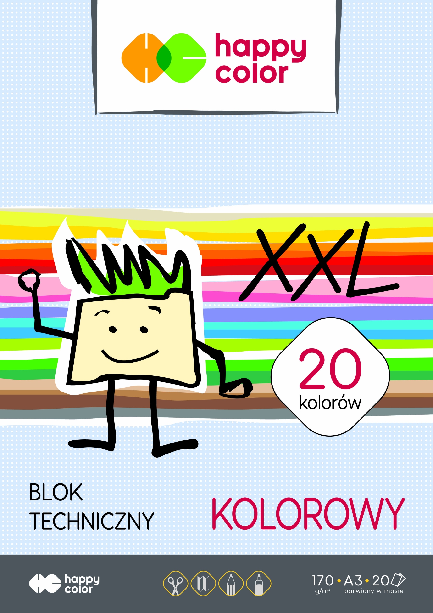 

Blok techniczny kolorowy A3/20ark 170g Happy Color