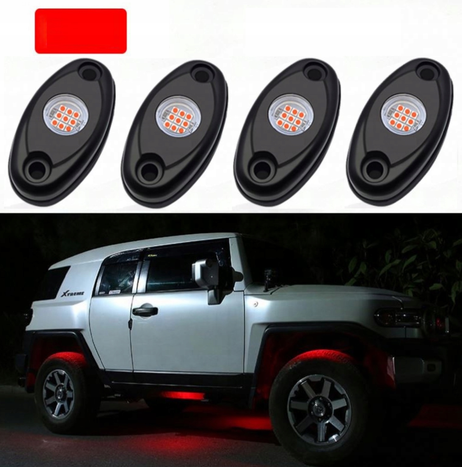 4x Lampa 9xLED Osvětlení Kol Podvozku Červená