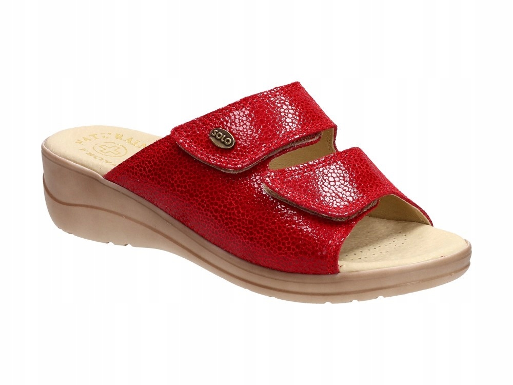 

Medyczne Klapki Skórzane - Czerwony - Rzep roz. 36