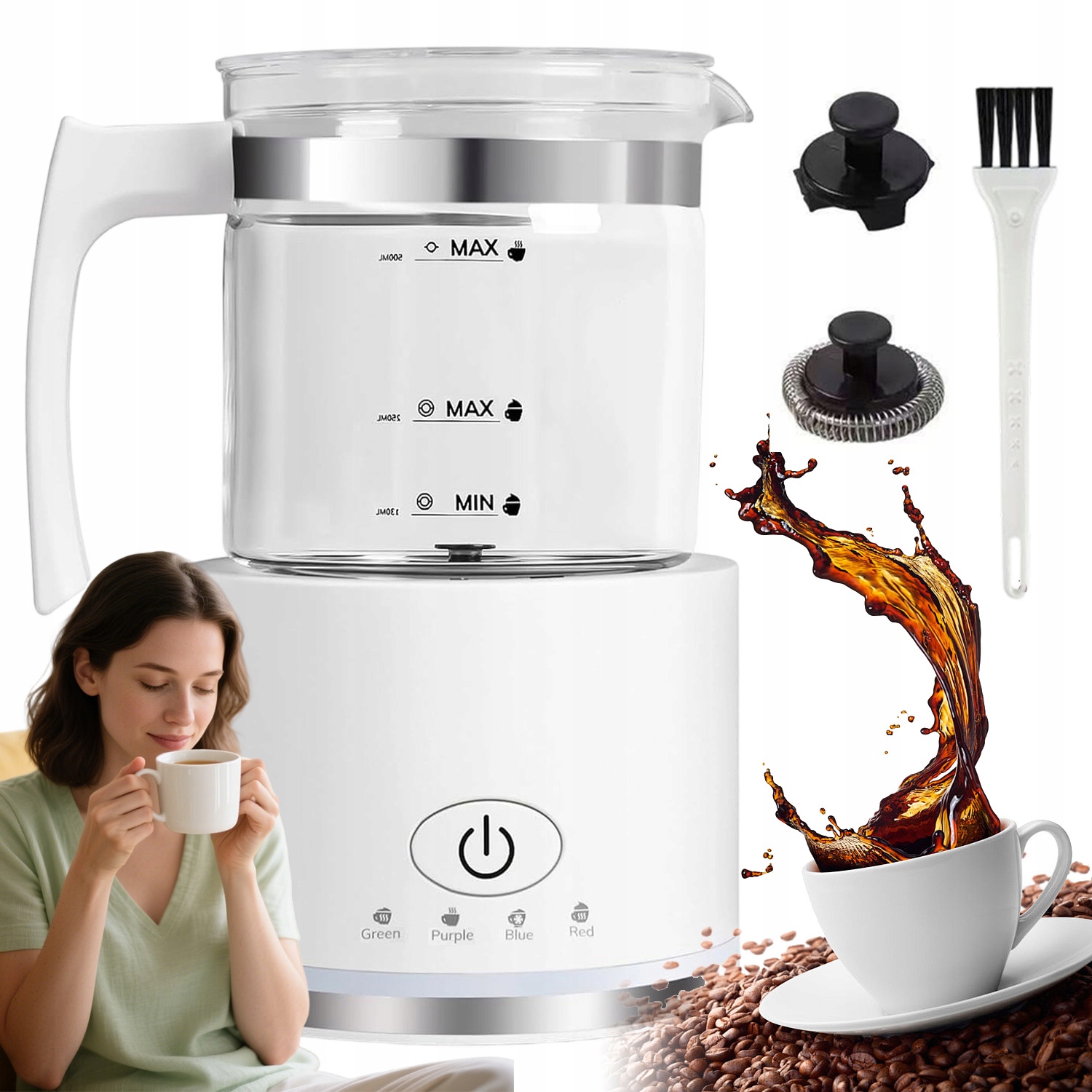 Elektrický Napěňovač Mléka Na Kávu 500 ML 600 W, Omyvatelný, Se 4 Funkcemi