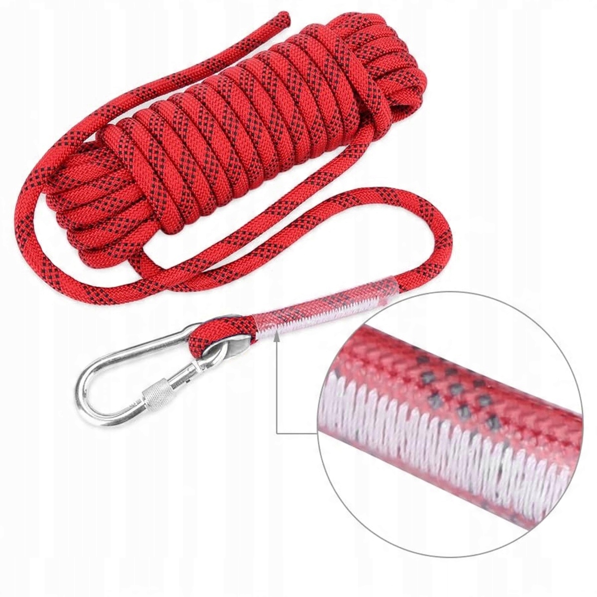 20M LINA STATYCZNA 12mm+ KARABIŃCZYK ASEKURACJA CZERWONY Średnica 12 mm