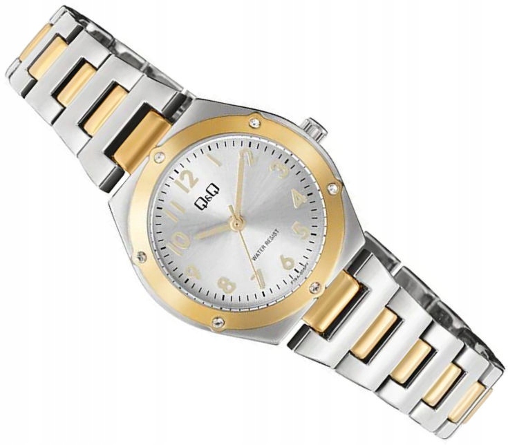 Dámské Klasické Zlaté Stříbrné Hodinky Q&q F19A-005P 28 mm Zirkony