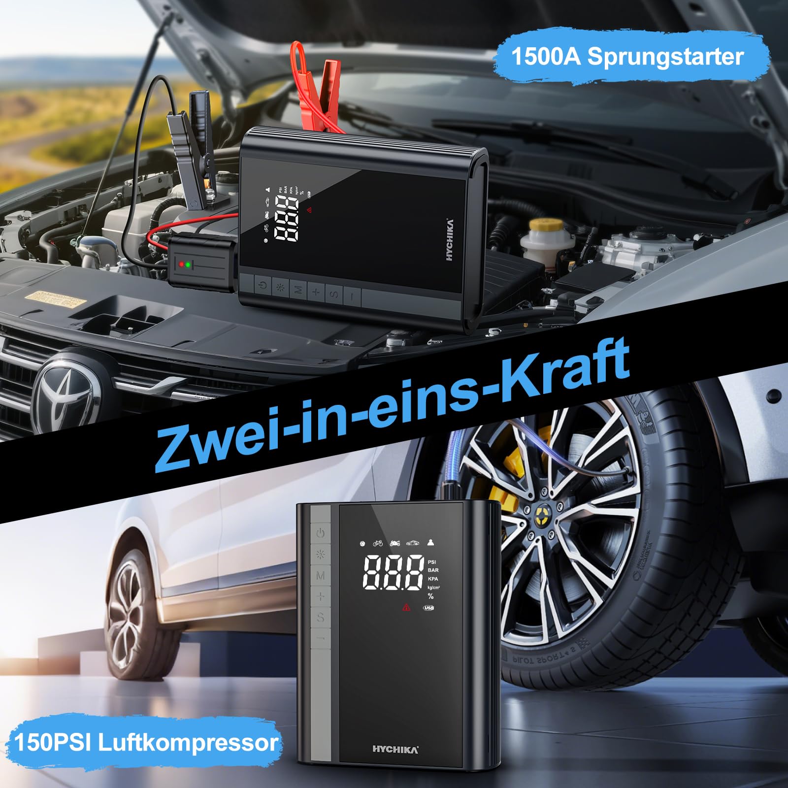 HYCHIKA Powerbank Z Kompresorem Do Samochodów Benzyna 6L Diesel 10L — miniatura 3