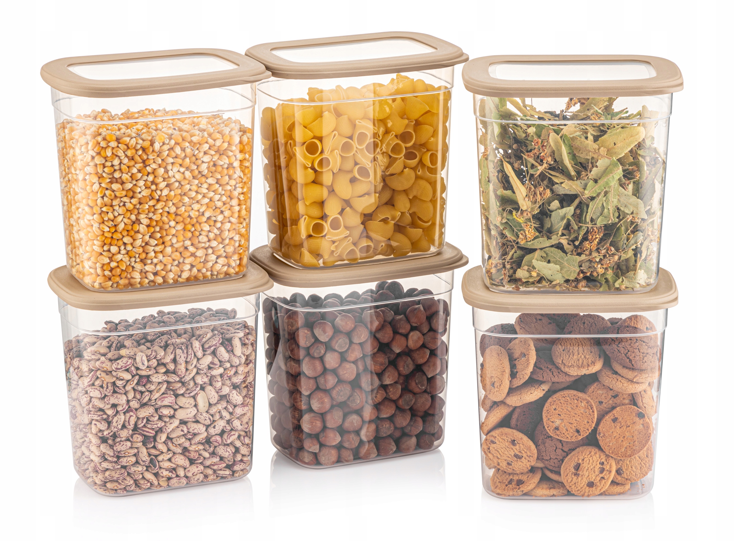 Cralex Tosca Pojemniki na żywność prostokątne zestaw (6 x 2,0 Lt) Beżowy