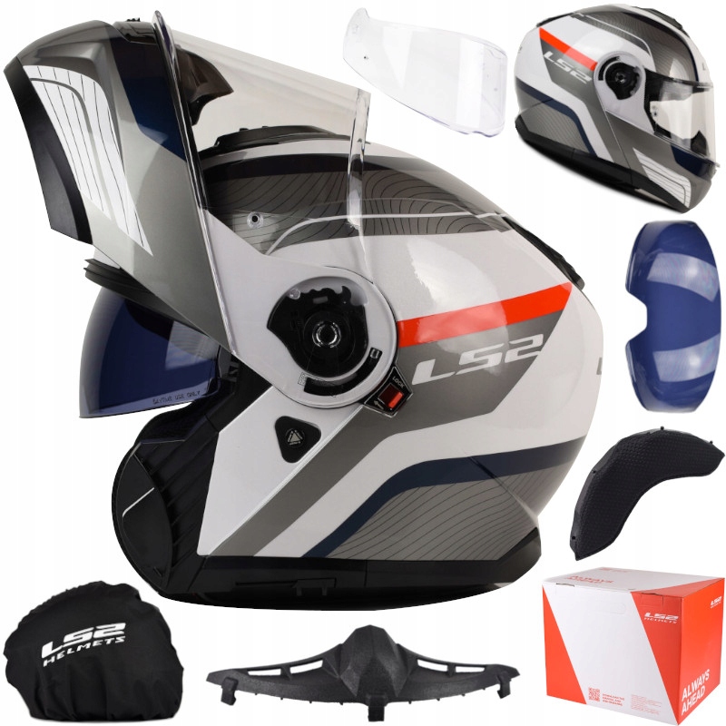 Motocyklová prilba LS2 Strobe II Monza Wh Blue Red Prilba Čeľusťová FF908