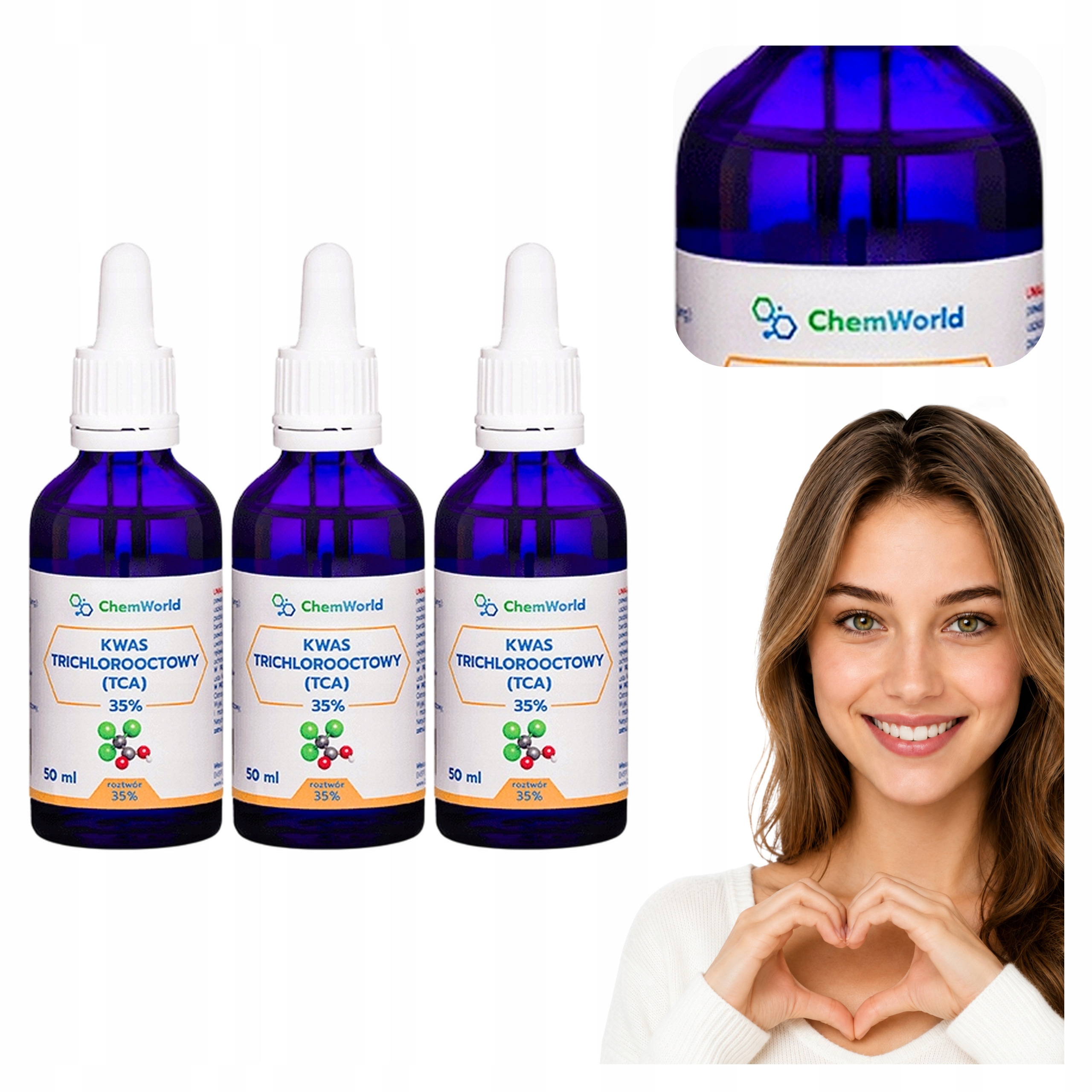 3x Tca Chemworld Kwas Trichlorooctowy 35% CCl3COOH 50 ml Butelka Cas 76-03