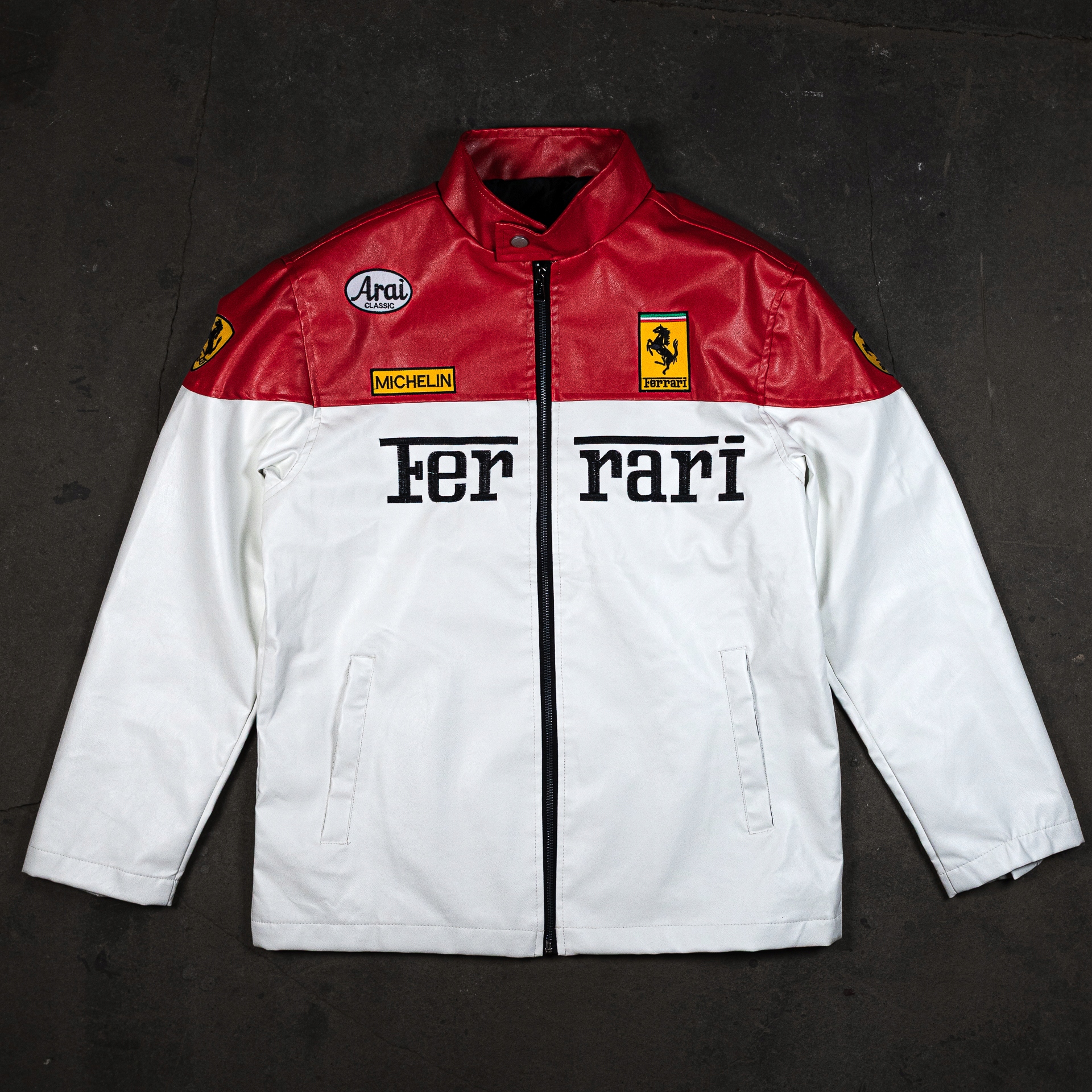 Kurtka FERRARI F1 skórzana czerwona retro wyścigowa L • Cena