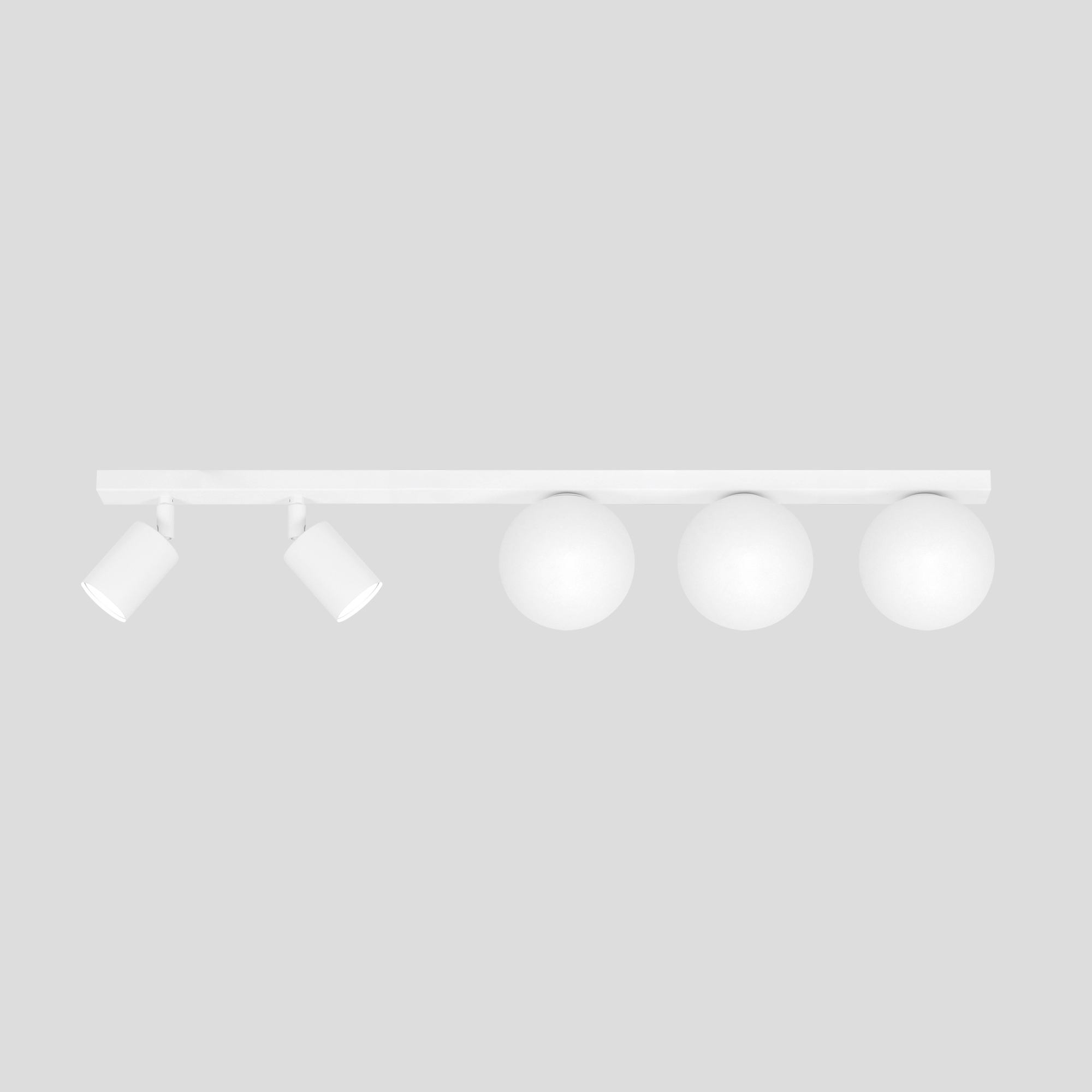 Lampa sufitowa biała do salonu pokoju ze szklanymi kloszami reflektorami