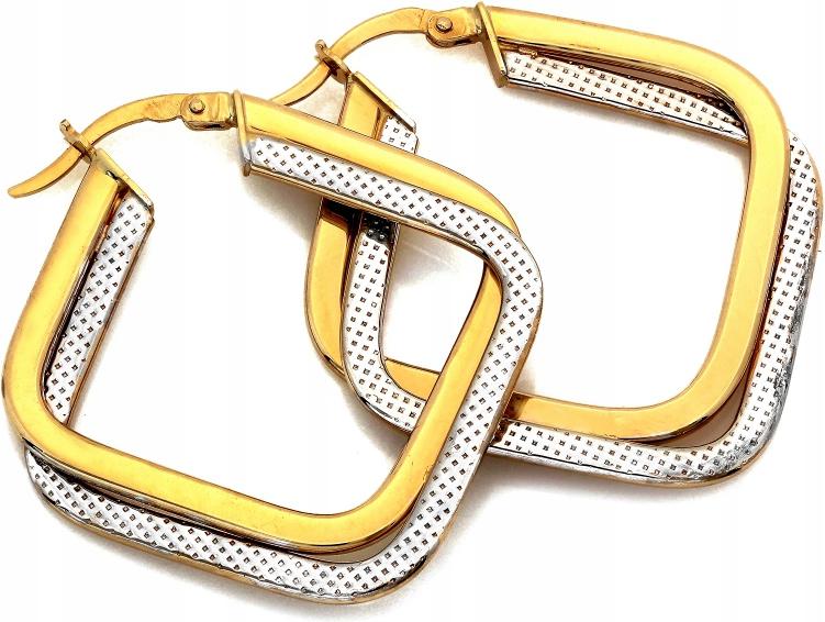 Náušnice zlaté 585 dvojité čtvercové dvoubarevné anglické dárek 14k