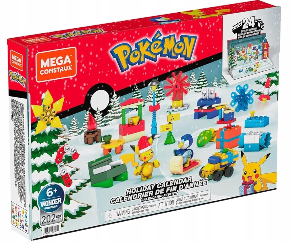Адвент-календарь MEGA Pokemon GYG99, 202 детали, фигурки Pikachu и Piplup, от 6 лет