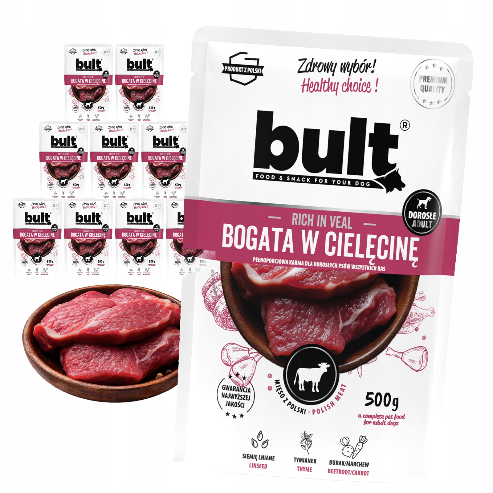 Bult vlhké krmivo pro psy Telecí maso sáček 10 x 500 g