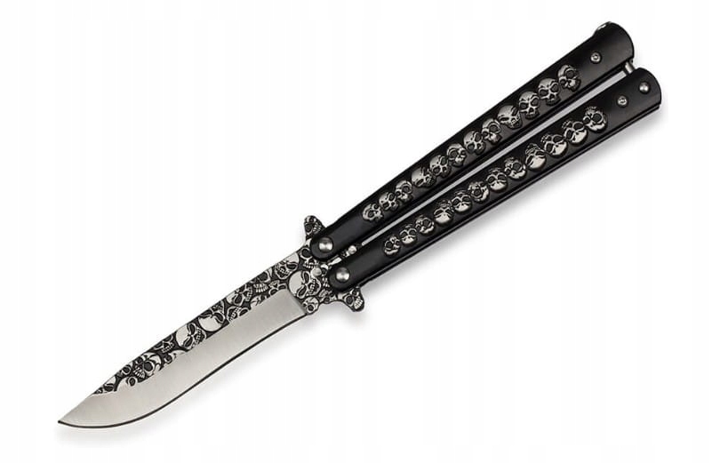 Nóż Motylek Balisong Motylkowy Czaszki N-496B