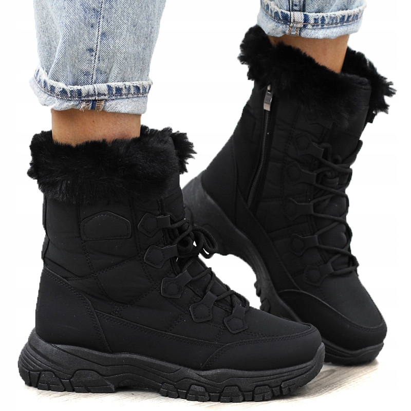 Černé dámské sportovní kotníkové boty s kožíškem, zateplené na zimu