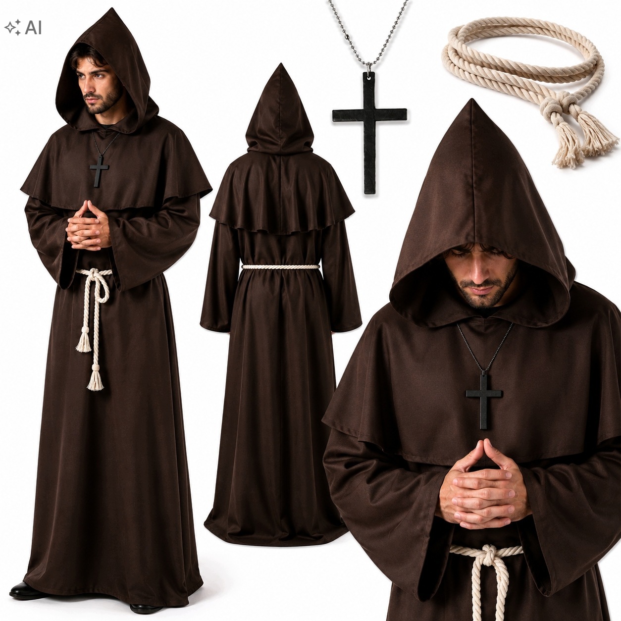 Zakonnik Mnich Ksiądź Misjonarz Przebranie Kostium Na Halloween Akcesoria