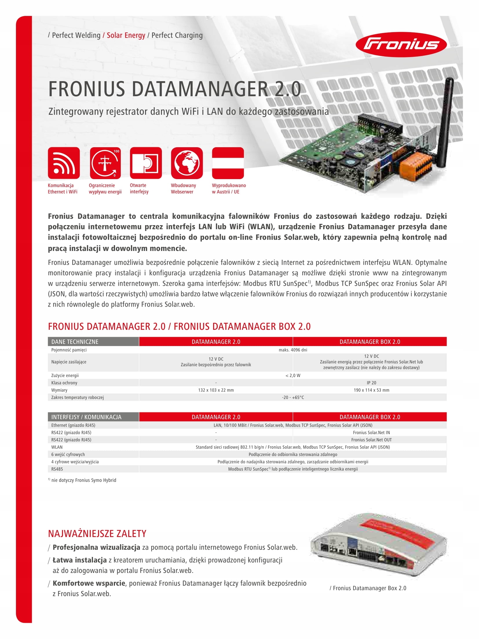 FRONIUS DATAMANAGER 2.0 MODUŁ KOMUNIKACJI GALVO / SYMO / PRIMO APLIKACJA EAN (GTIN) 5902539506587