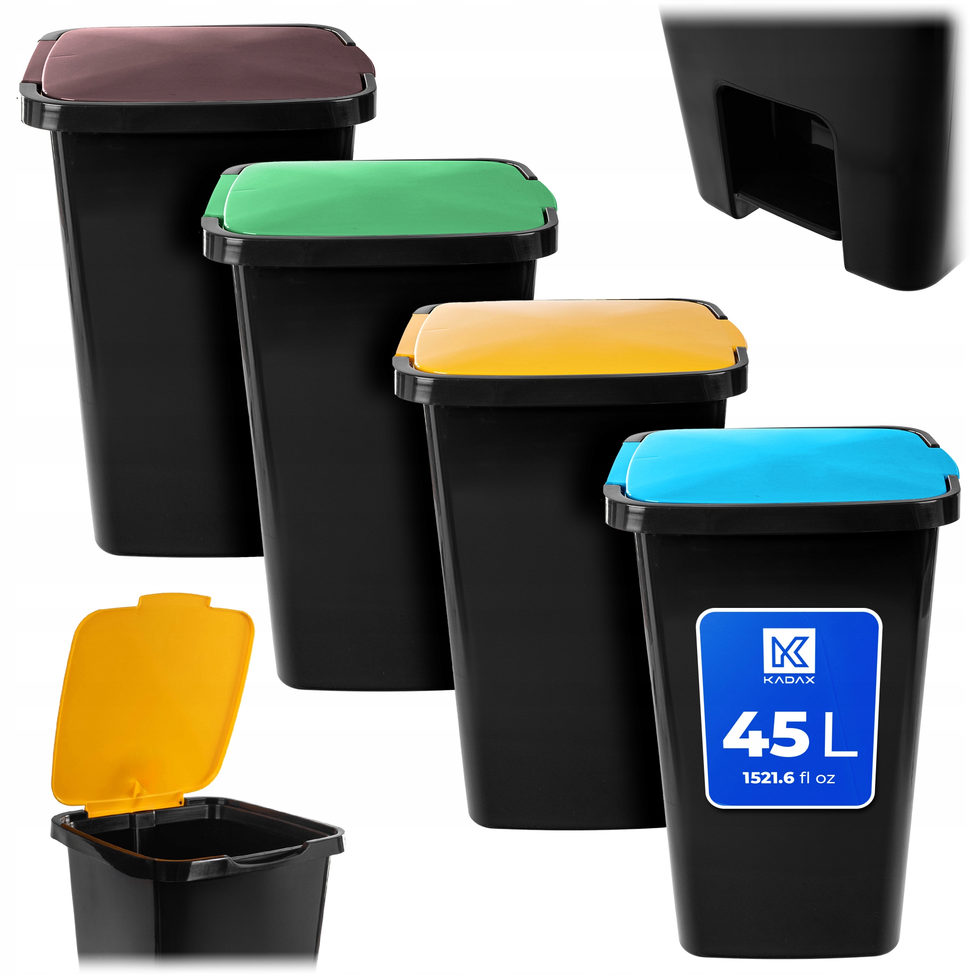 Levně 4 x Odpadkový Koš 45L Nádoba Na Třídění Odpadu Koše S Pedálem Set