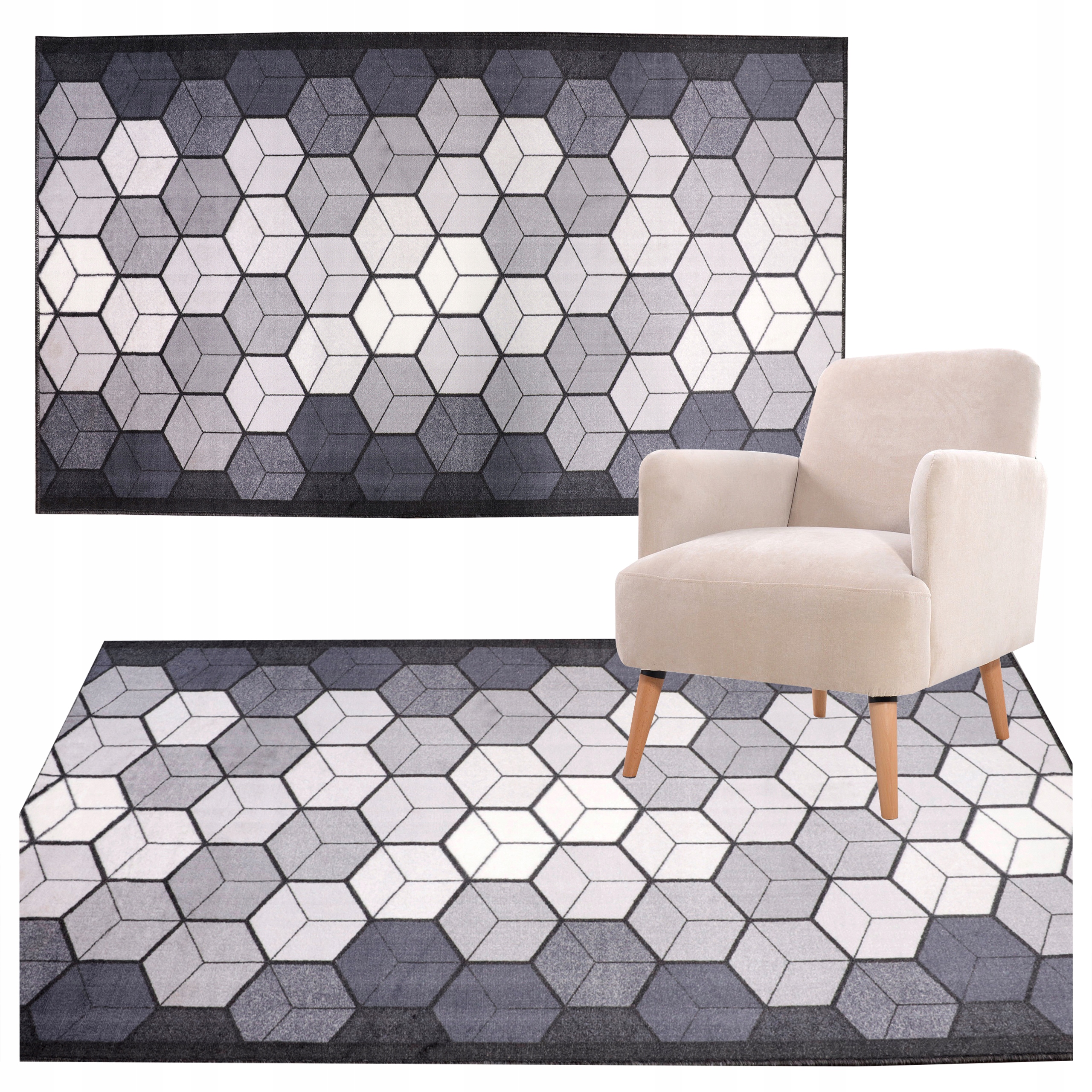 Koberec Do Pokoje Dekorativní Moderní Vzor Černobíle Šedý 100X200 CM