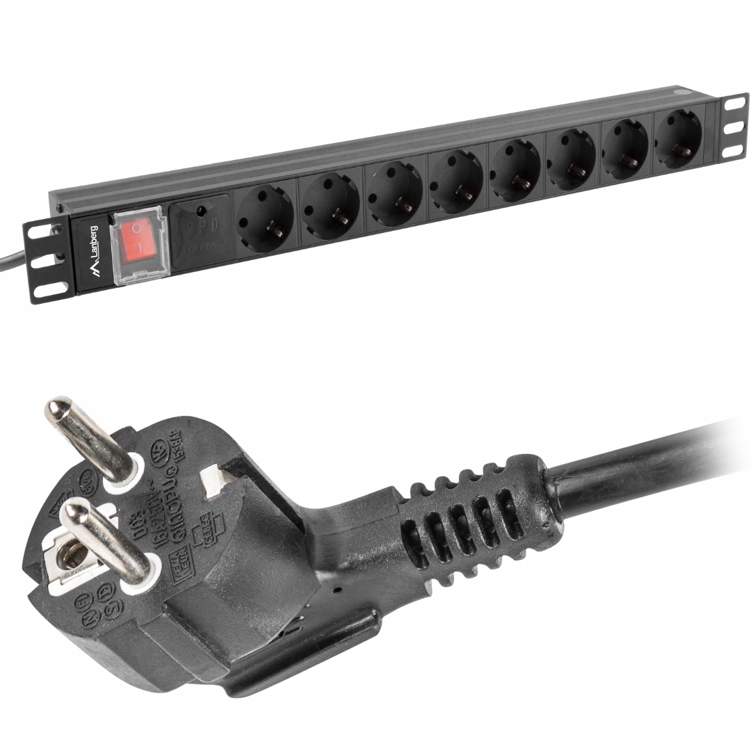 Listwa Zasilająca Rack Pdu Szafy 1U 19” Cali 230V 16A 2M 8X Schuko Lanberg